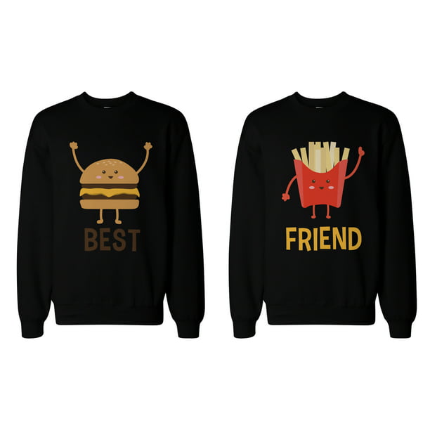 Burger and Fries BFF Sweatshirts Best Friend Matching Pullover Fleece Sweaters 